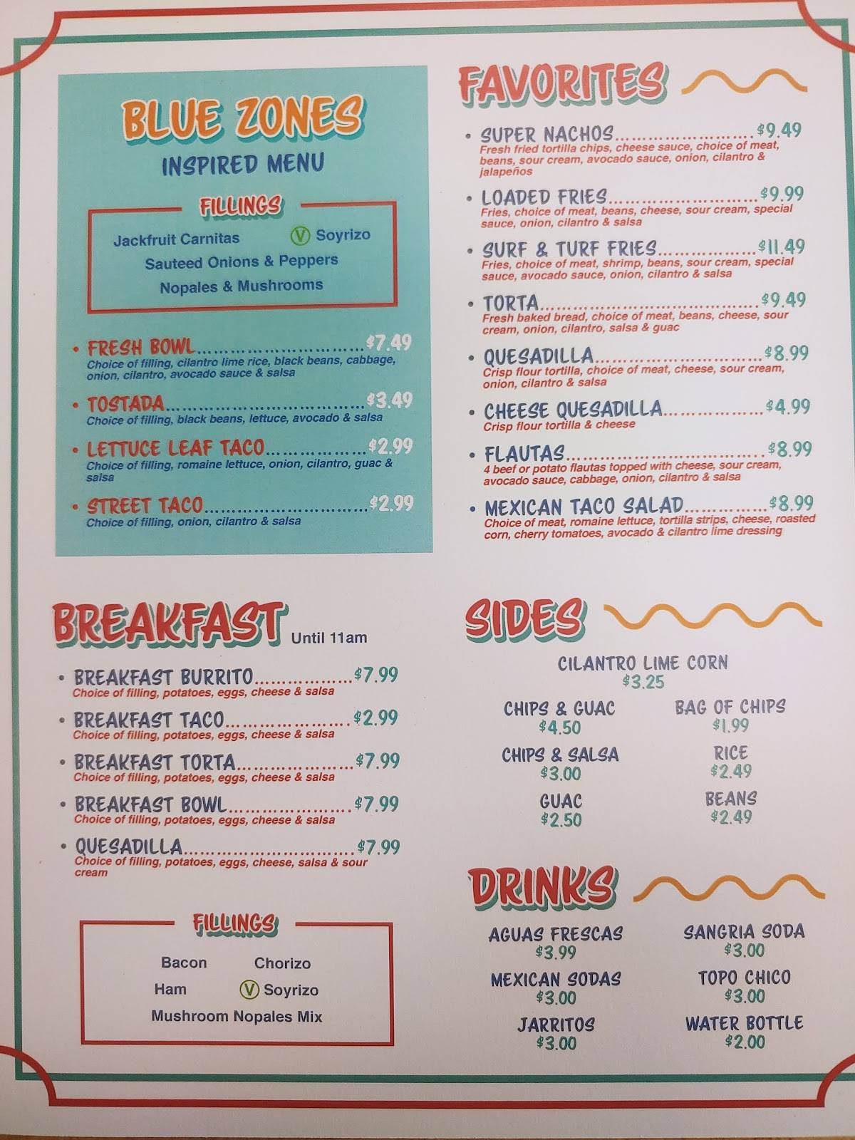 Menu at Tacos Don Beto restaurant, Salinas