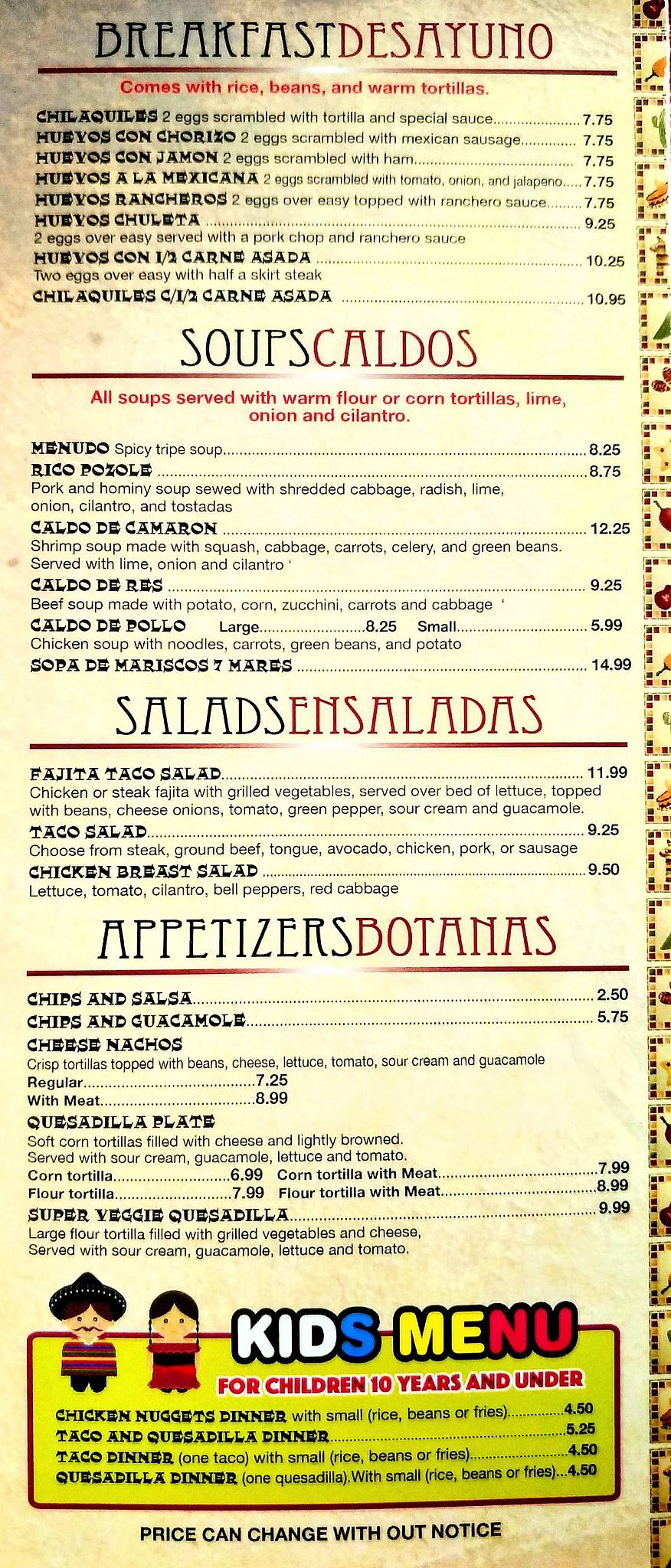 Menu at Tacos EL Norte In Round Lake Beach restaurant, Round Lake Beach