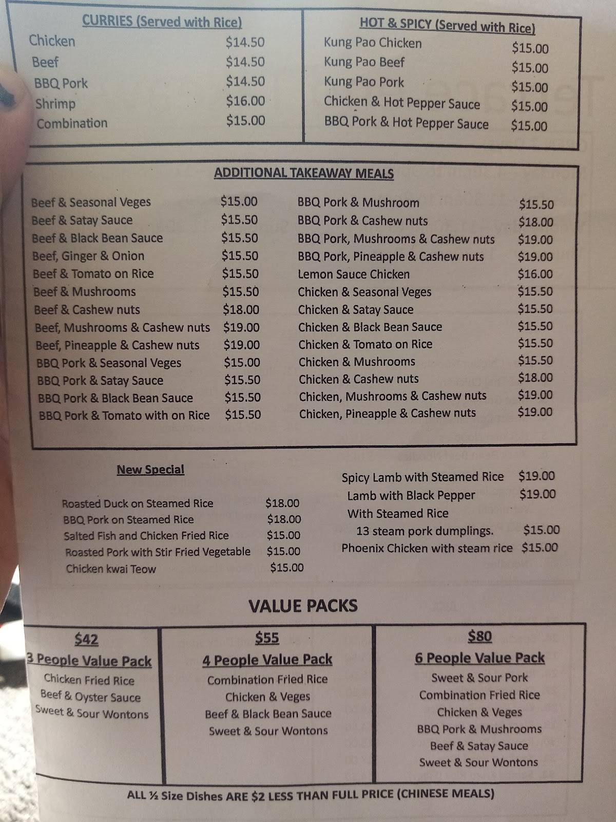 Menu at Terrace End Takeaways fast food, Palmerston North