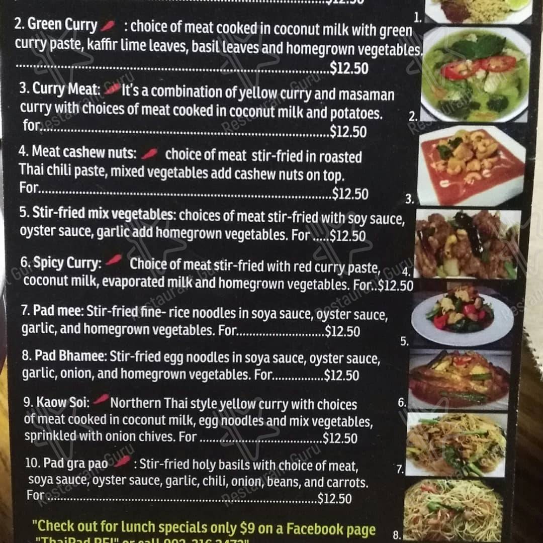 Menu at Thai Pad PEI (Food Truck) restaurant, Charlottetown, 68 Allen St
