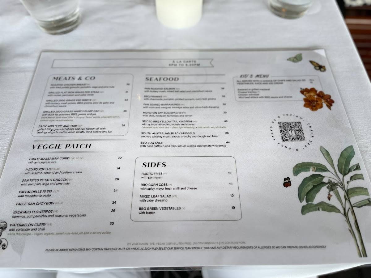 Menu at The Backyard Cairns restaurant, Cairns