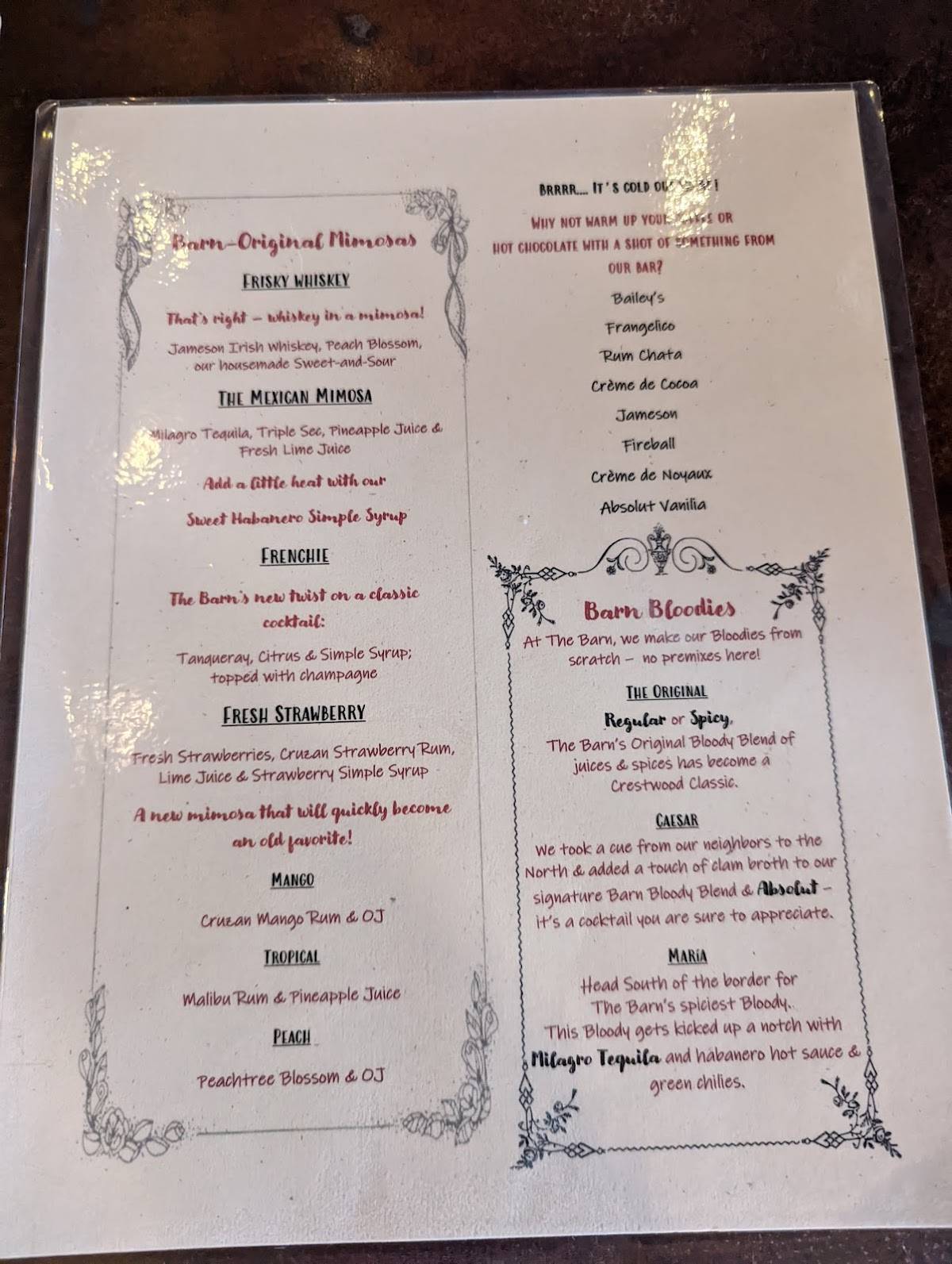 Menu at The Barn, St. Louis, Sappington Rd