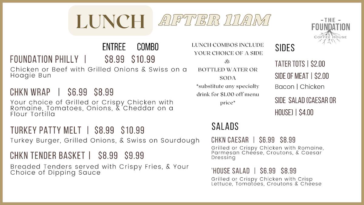 Menu at The Foundation Coffeehouse cafe, Huntsville