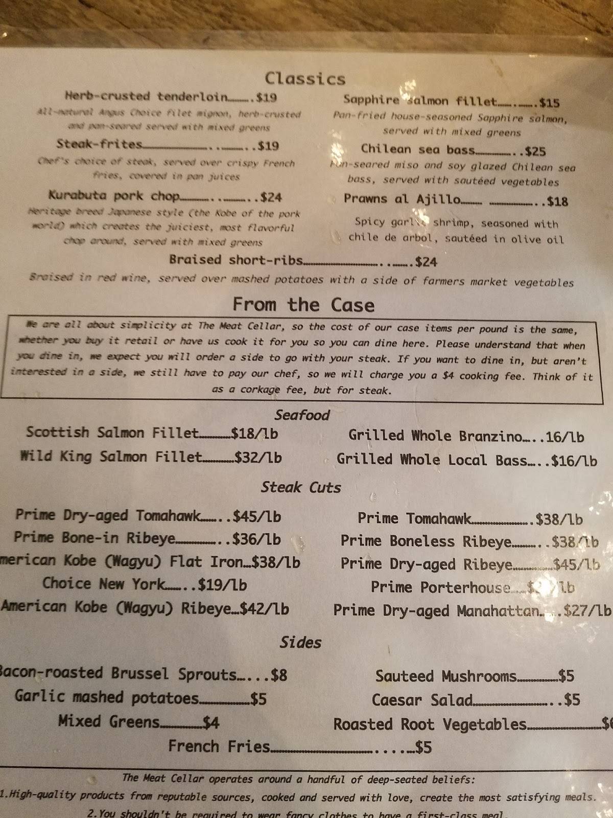 Menu at The Meat Cellar steakhouse, Claremont, 160 W Foothill Blvd