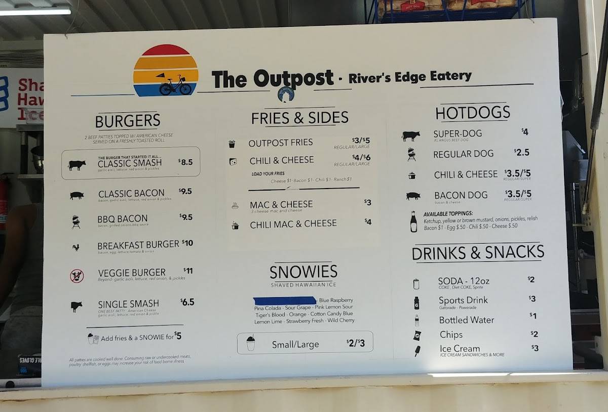 Menu at The Outpost River's Edge Eatery restaurant, West Newton
