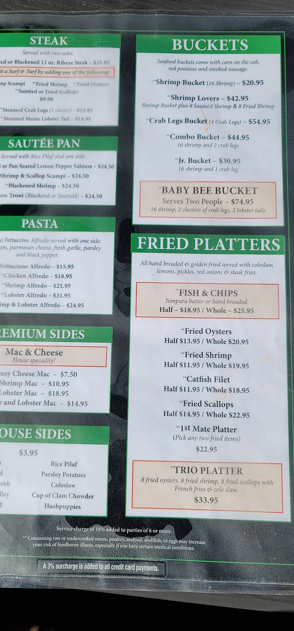 Menu at The Oyster House pub & bar, Pine Mountain