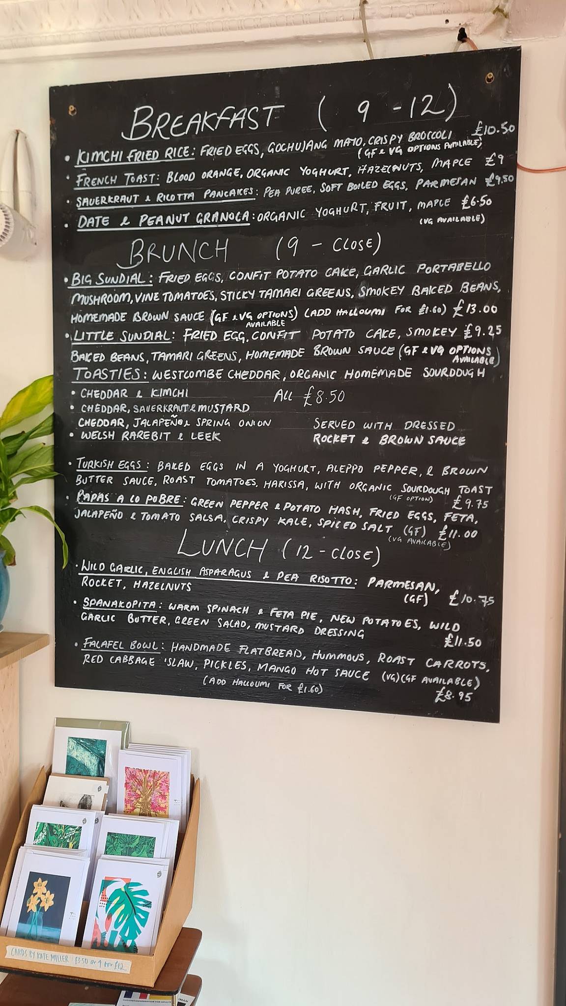 Menu at The Sundial Kitchen cafe, Bristol