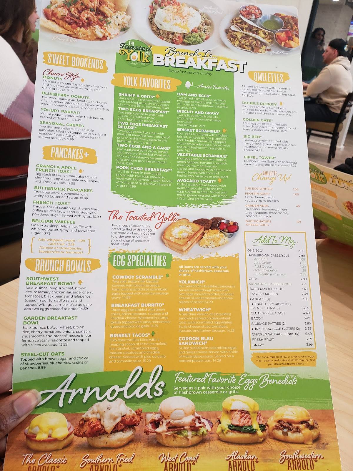 Menu at The Toasted Yolk Cafe, Little Rock