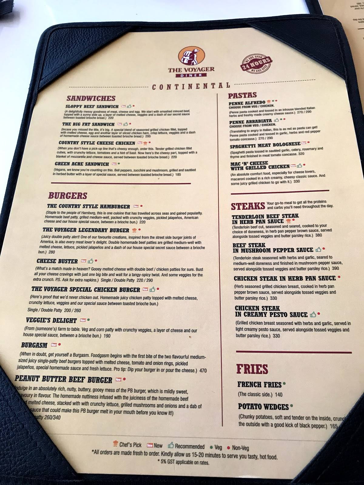 The Voyager Diner (24/7) menu