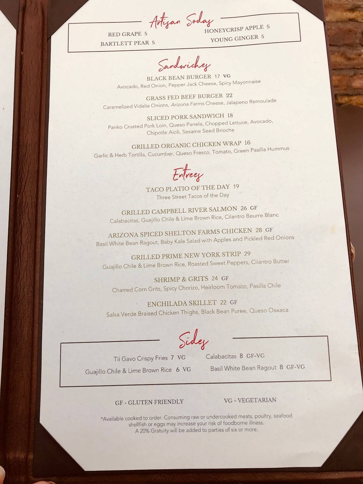 Menu at Tii Gavo pub & bar, Sedona