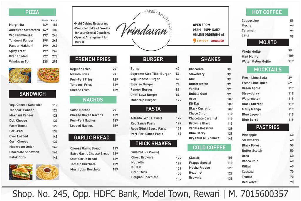 Menu at Vrindavan bakery, sweets & cafe, Rewari