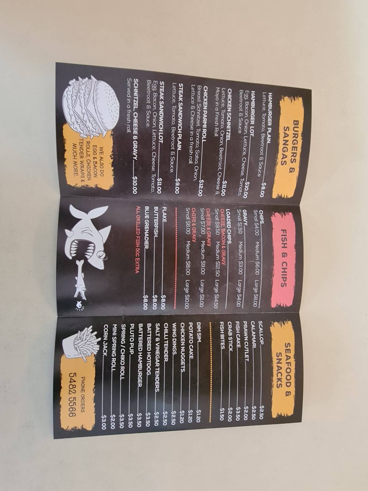 Menu at Westside Milkbar Take Away, Echuca