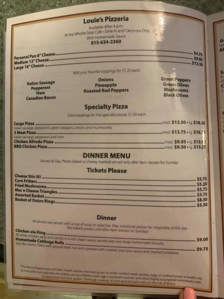 Menu at Whistle Stop Cafe Diamond IL, Diamond