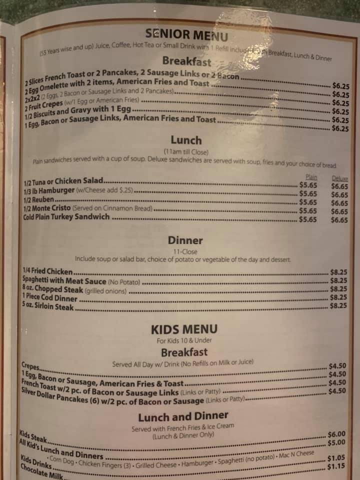 Menu at Whistle Stop Cafe Diamond IL, Diamond
