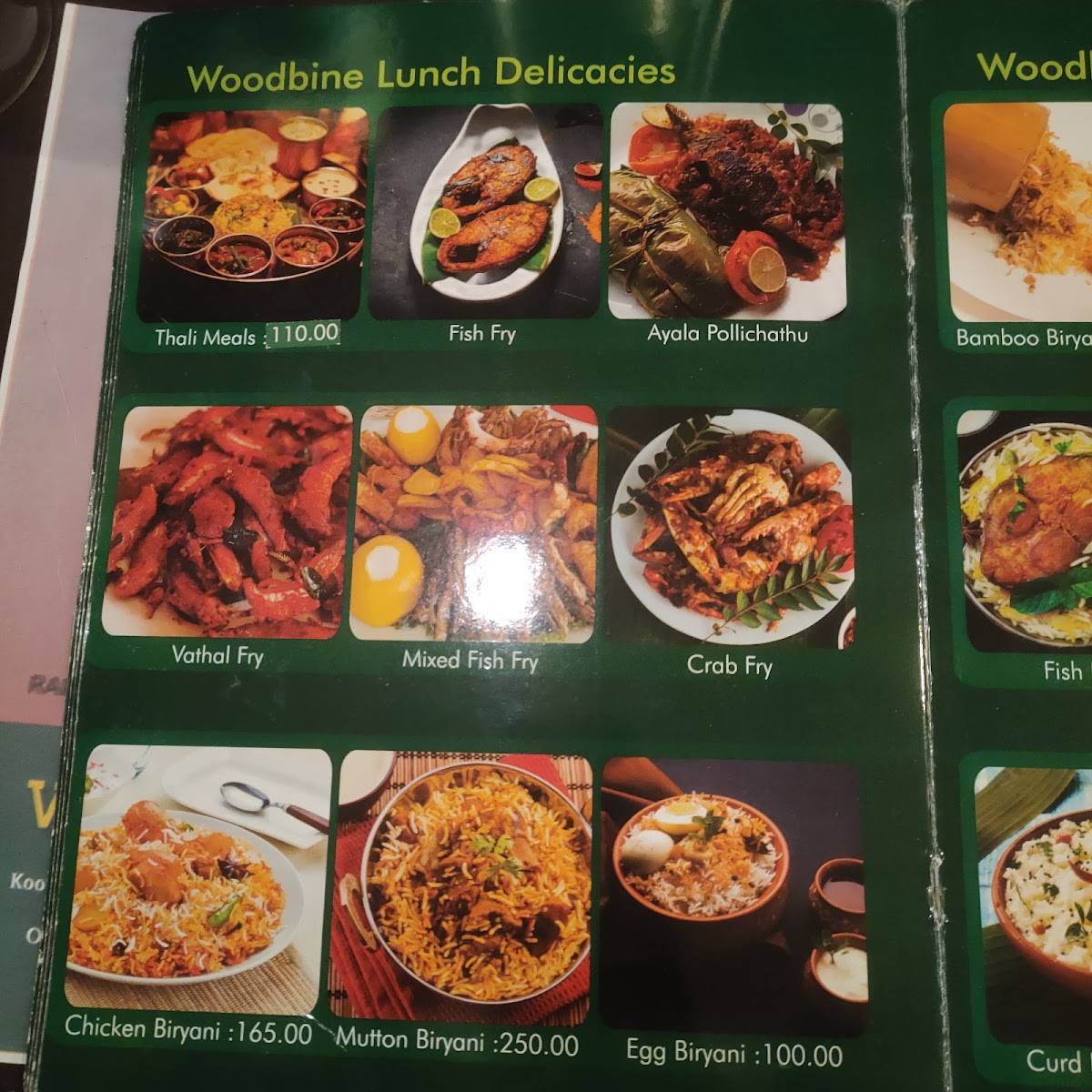 Menu at Woodbine Restaurant, Manjeri