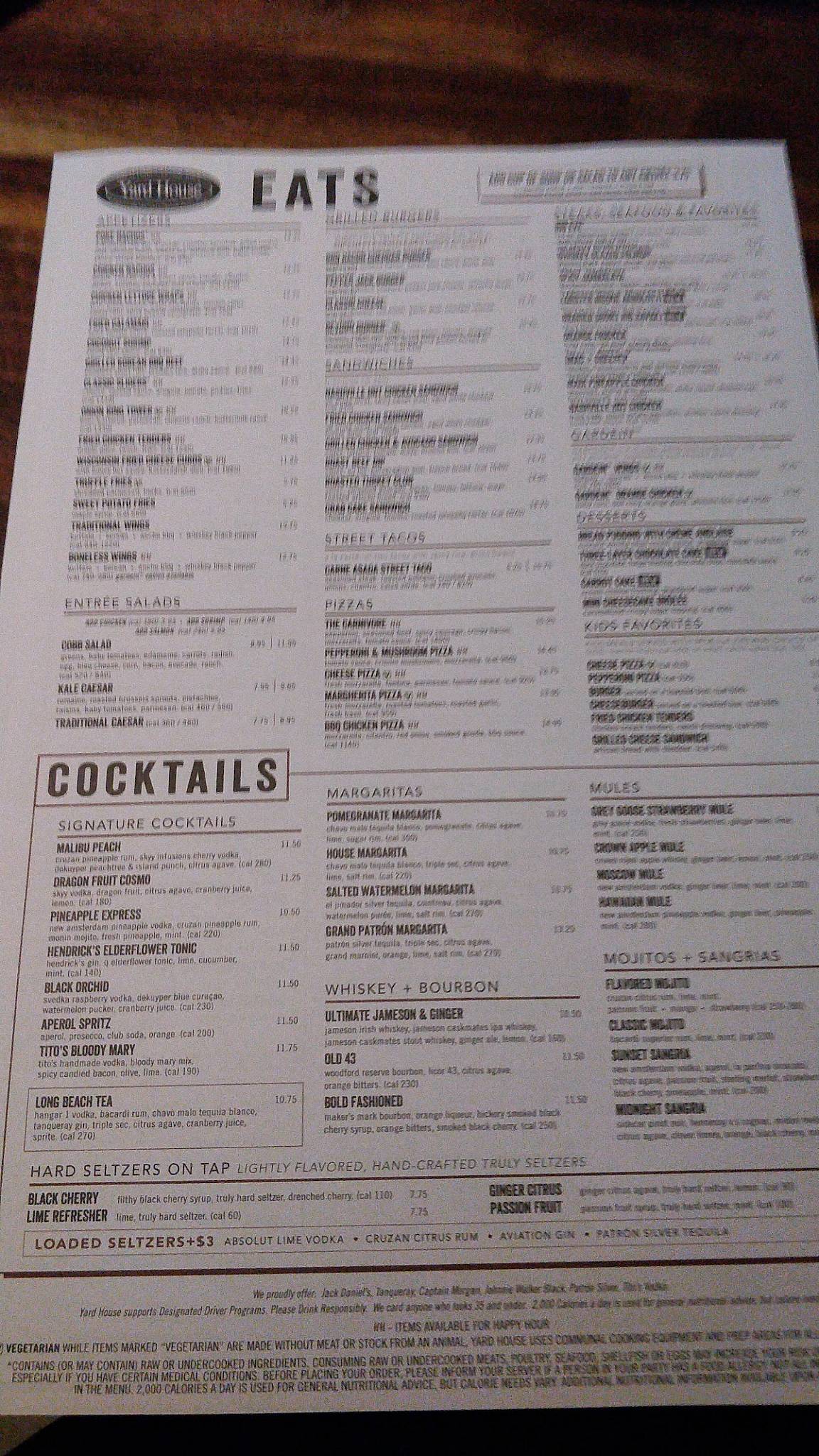 Menu at Yard House pub &amp; bar, Virginia Beach