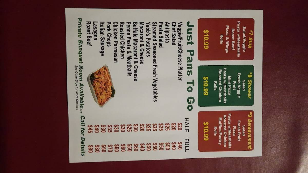Menu at Yubb's Restaurant, Niagara Falls
