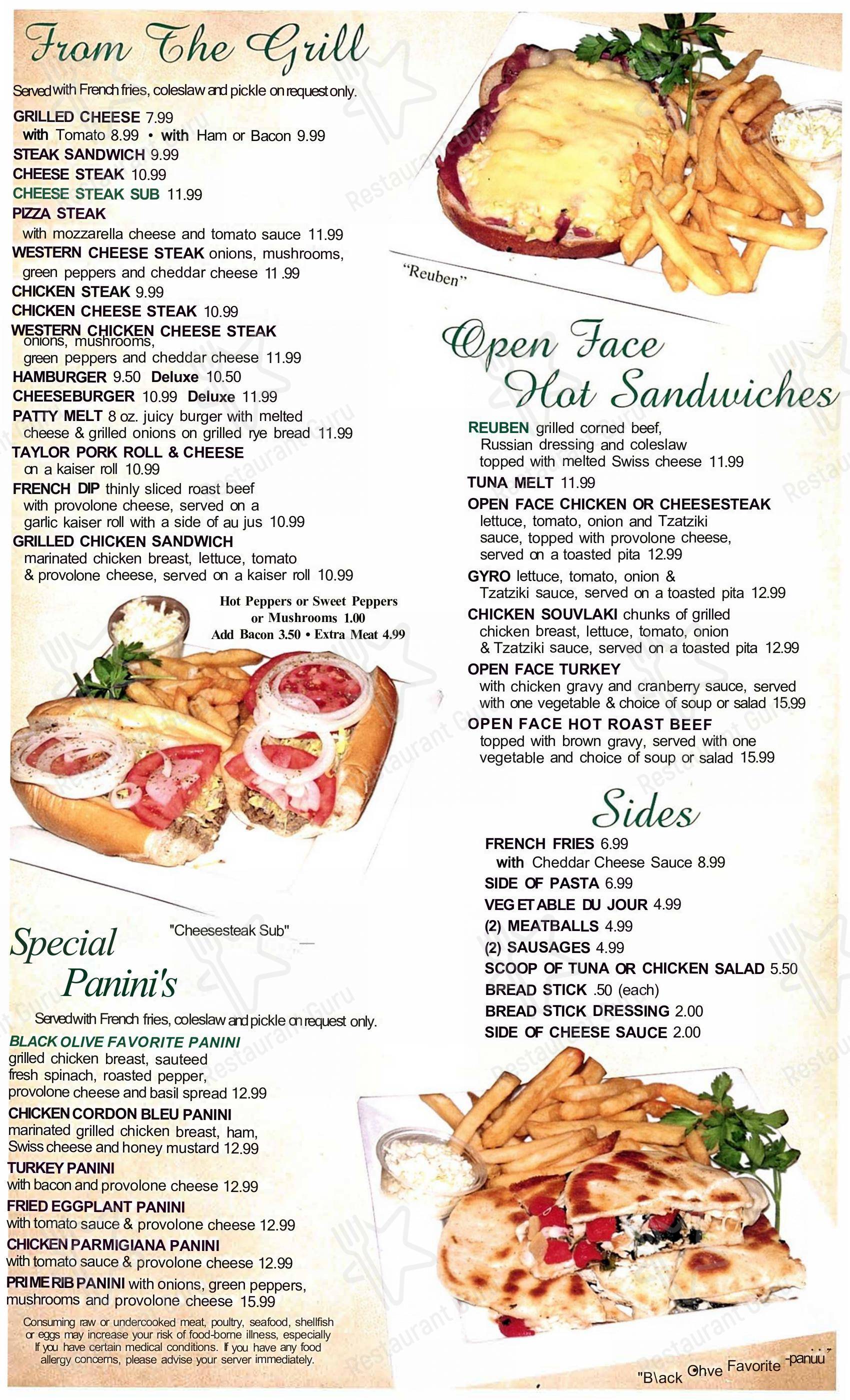 Menu at Black Olive Restaurant & Pizzeria, Vineland
