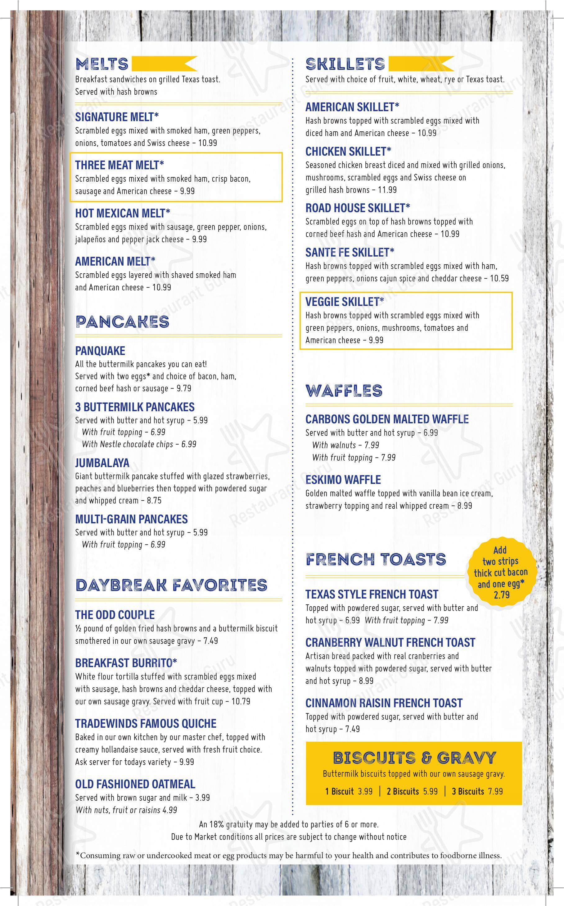 Menu at Tradewinds Restaurant, Mishawaka