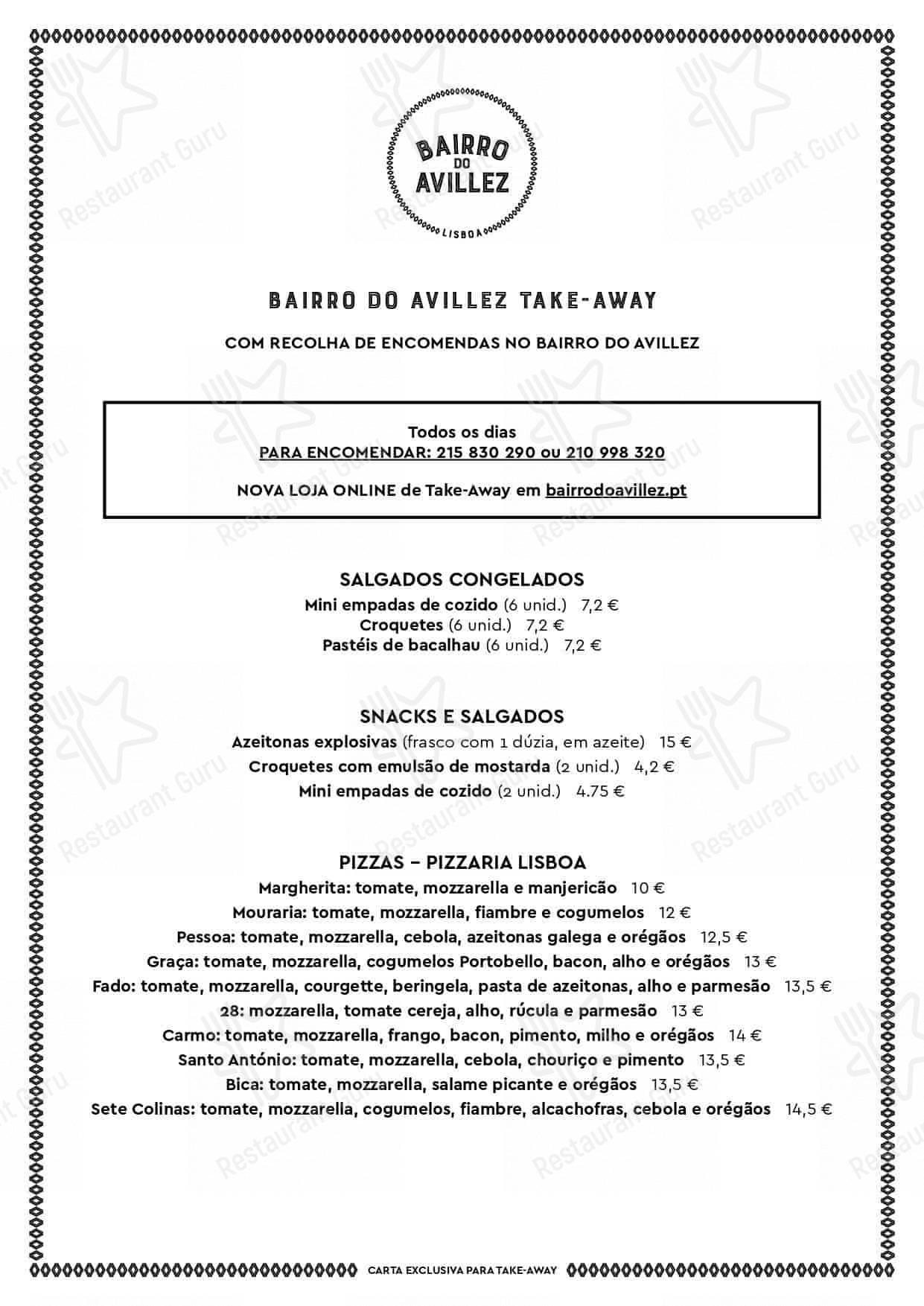 Menu at Pateo Bairro do Avillez restaurant, Lisbon
