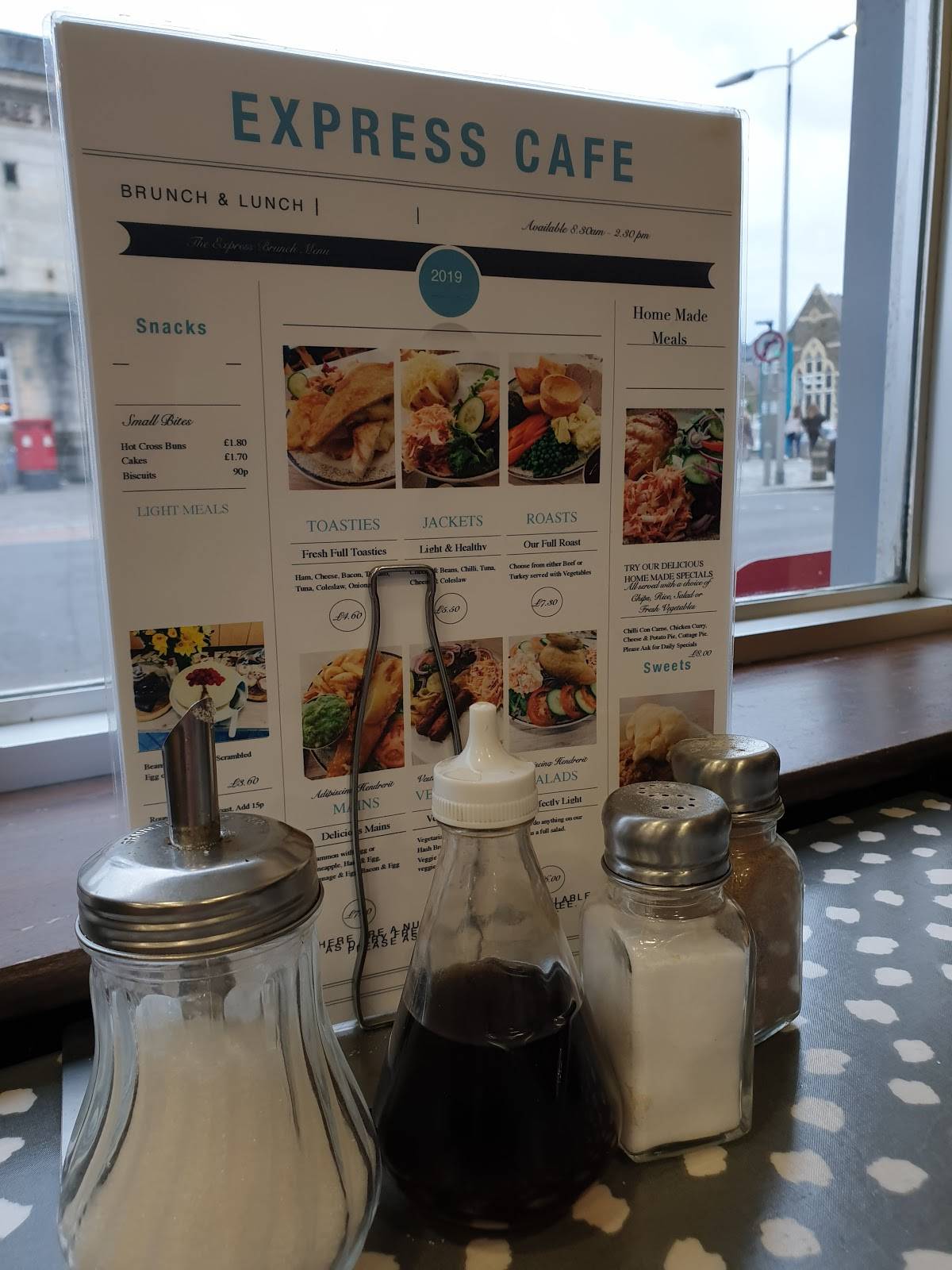 Menu at Express Fish and Chips cafe, Aberystwyth