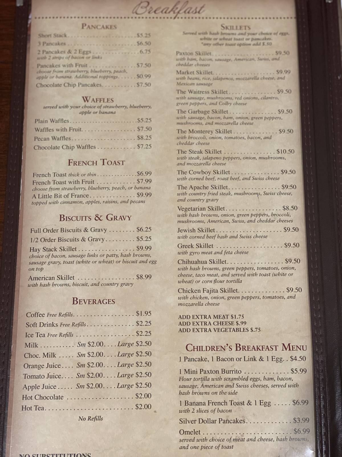 Menu at Arcade Cafe, Paxton