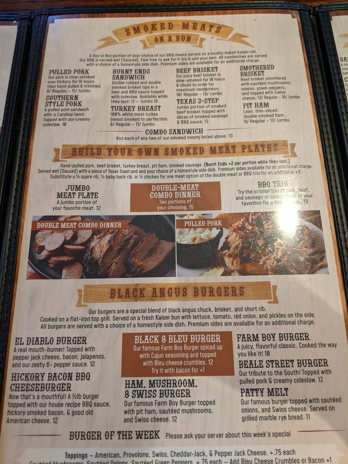 Menu at Wobbly Boots Roadhouse BBQ, Osage Beach
