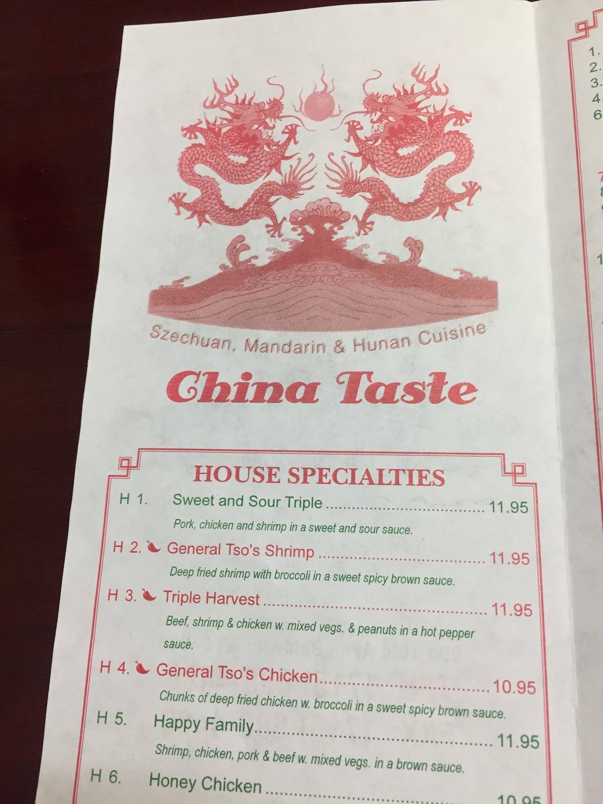 Menu at China Taste restaurant, Baldwin