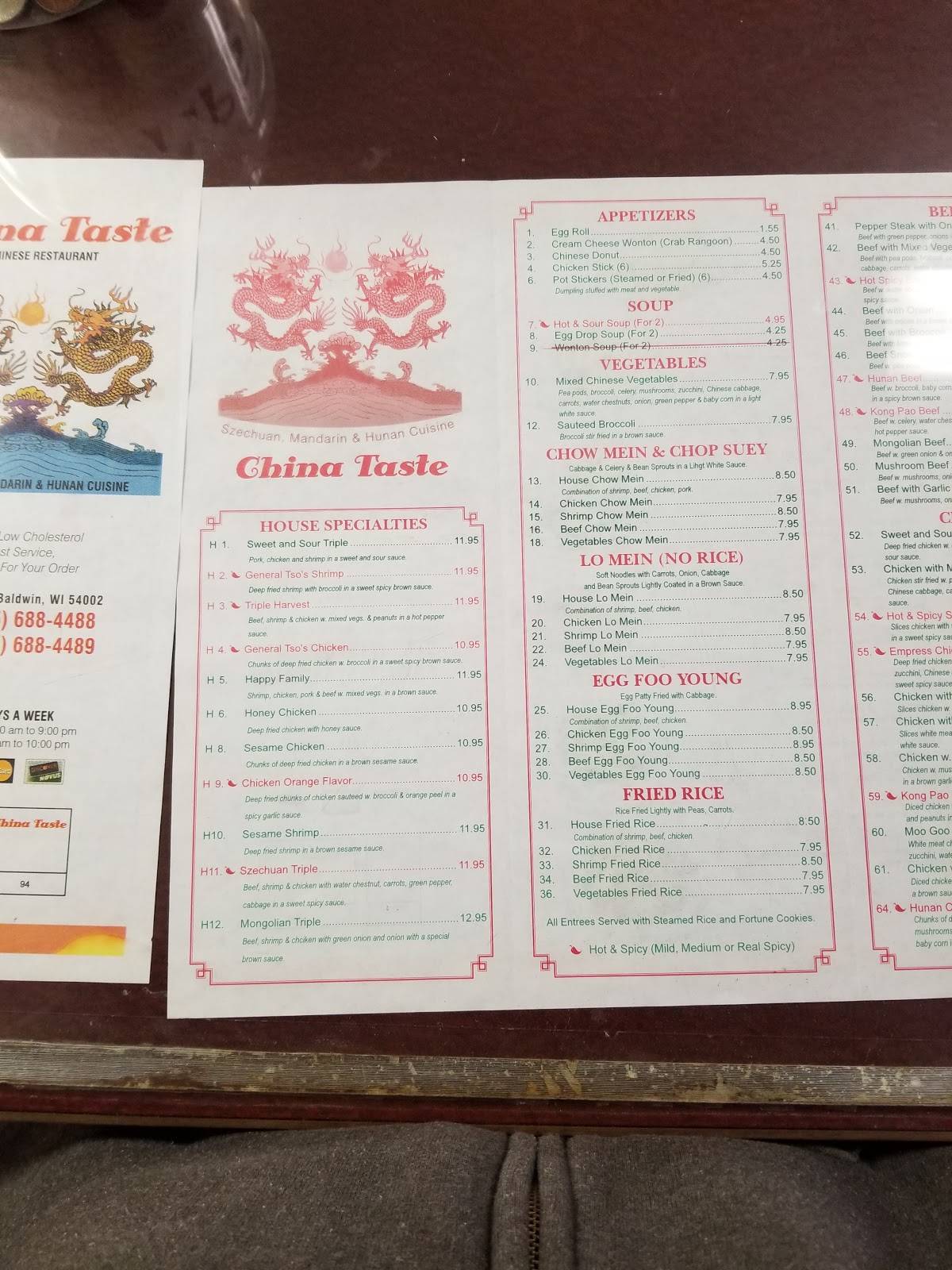 Menu at China Taste restaurant, Baldwin