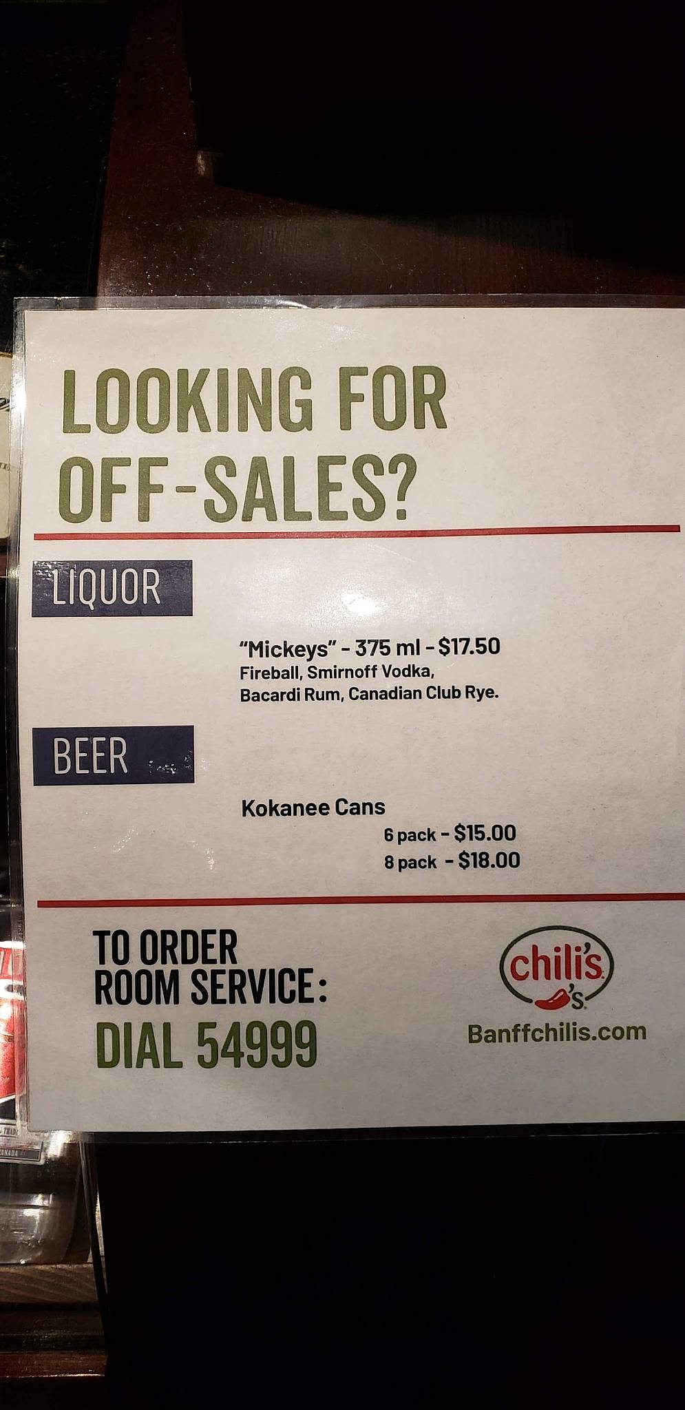 Menu at Chili's Grill & Bar, Banff