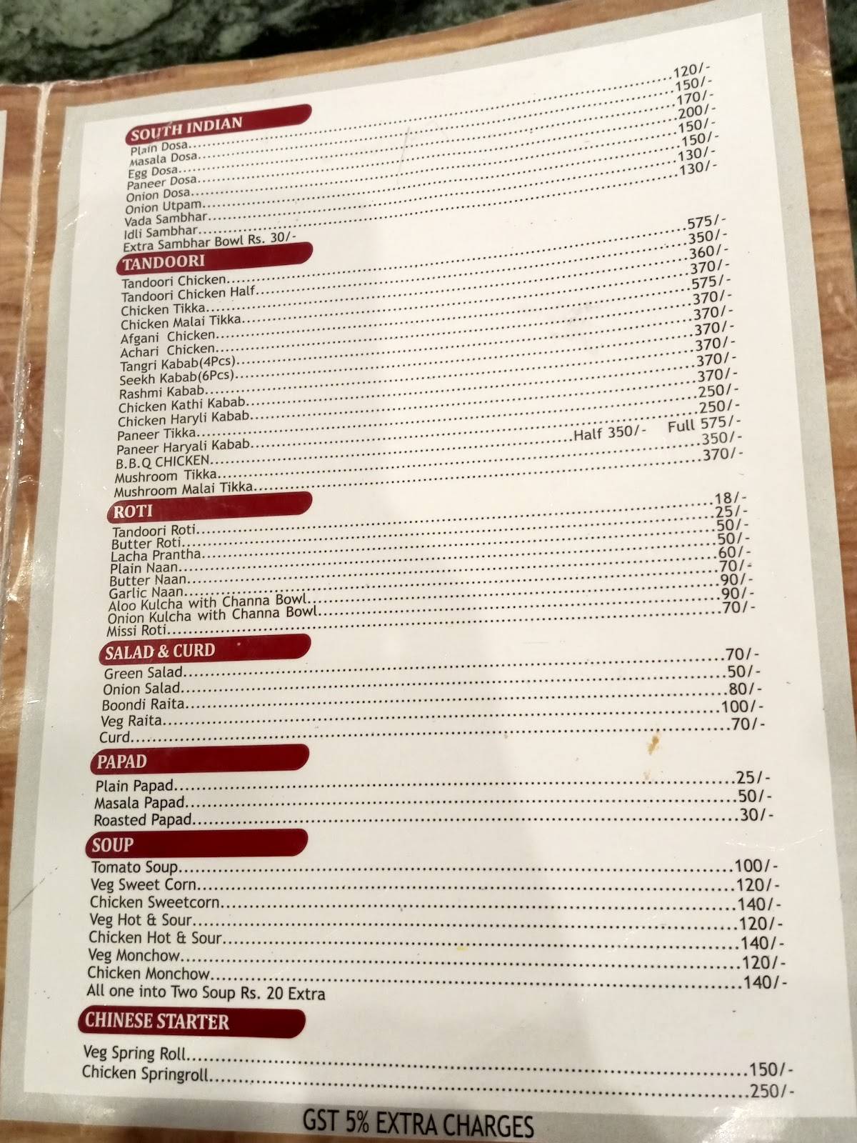 Menu at Café dalhousie diaries, Dalhousie