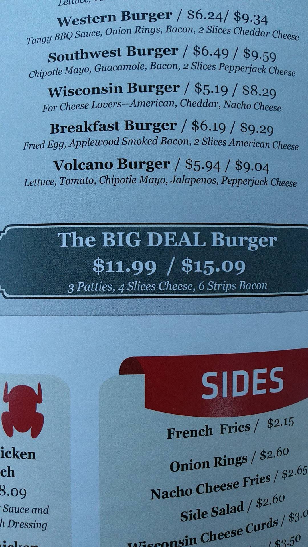Menu at Big Deal Burgers & Custard restaurant, West Allis