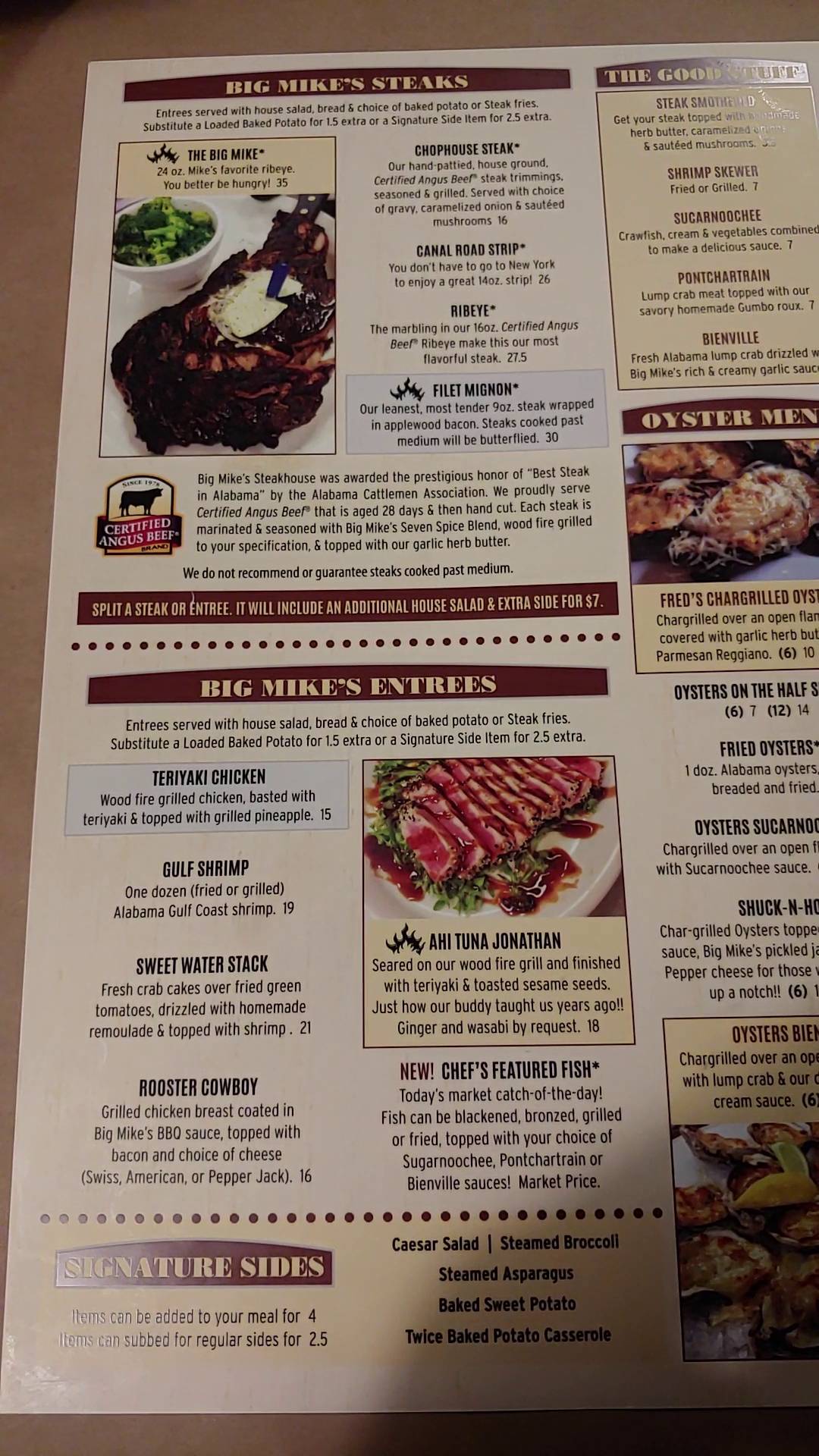 Menu at Big Mike's Steakhouse - Orange Beach, Orange Beach