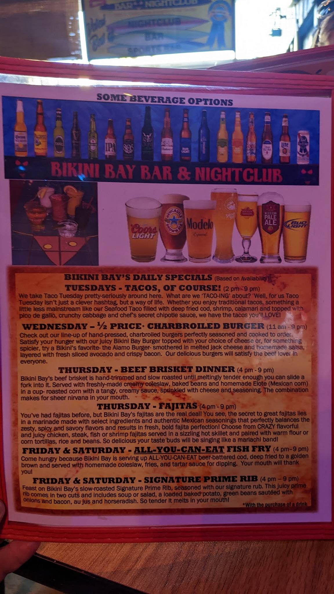 Menu at Bikini Bay Sports Bar & Grill, Laughlin, S Casino Dr Suite 114