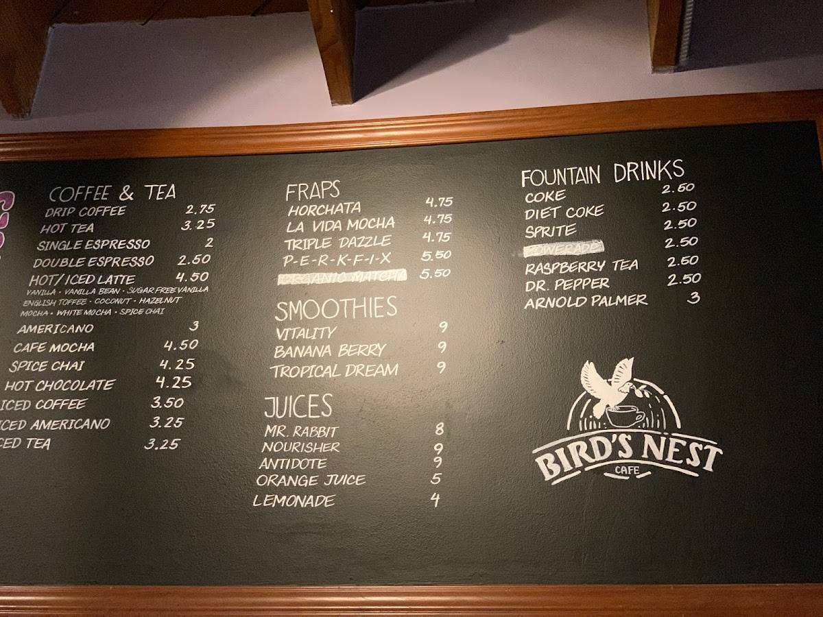 Menu at Bird's Nest Cafe, Los Angeles, S Olive St