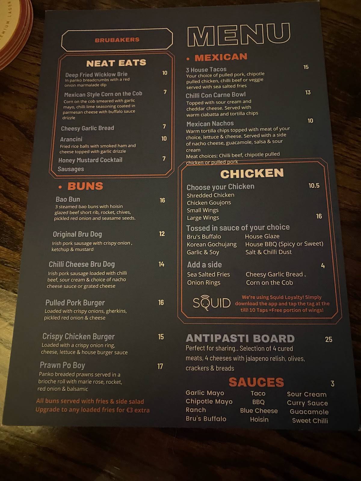 Menu at Brubakers pub & bar, Dundalk