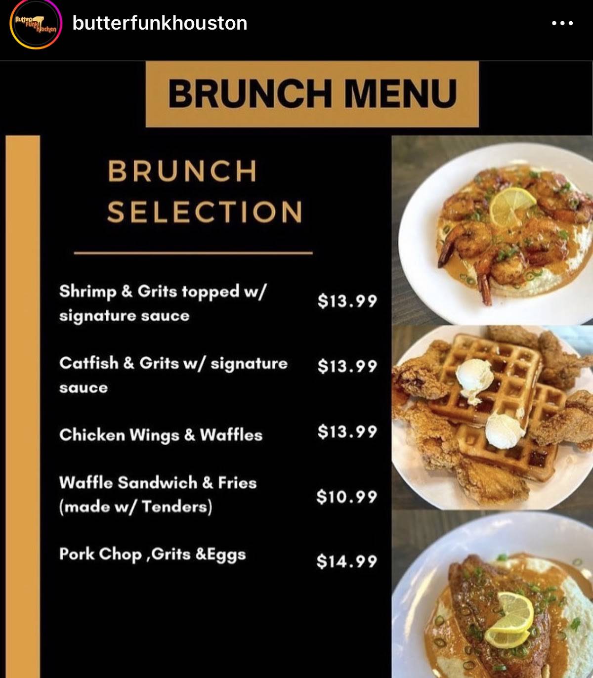 Menu at Butter Funk Kitchen restaurant, Houston