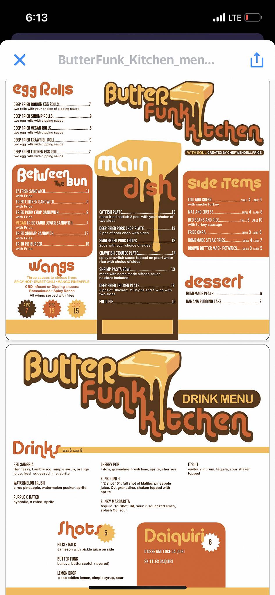 Menu at Butter Funk Kitchen restaurant, Houston