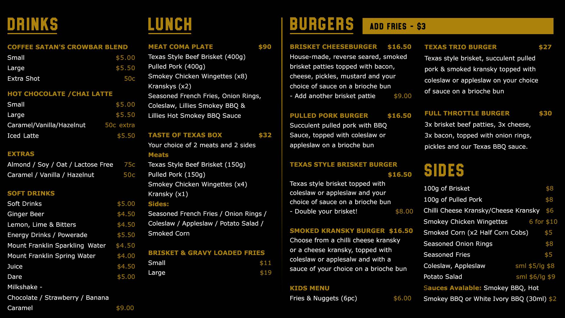 Menu at Full Throttle BBQ & Cafe, Beresfield
