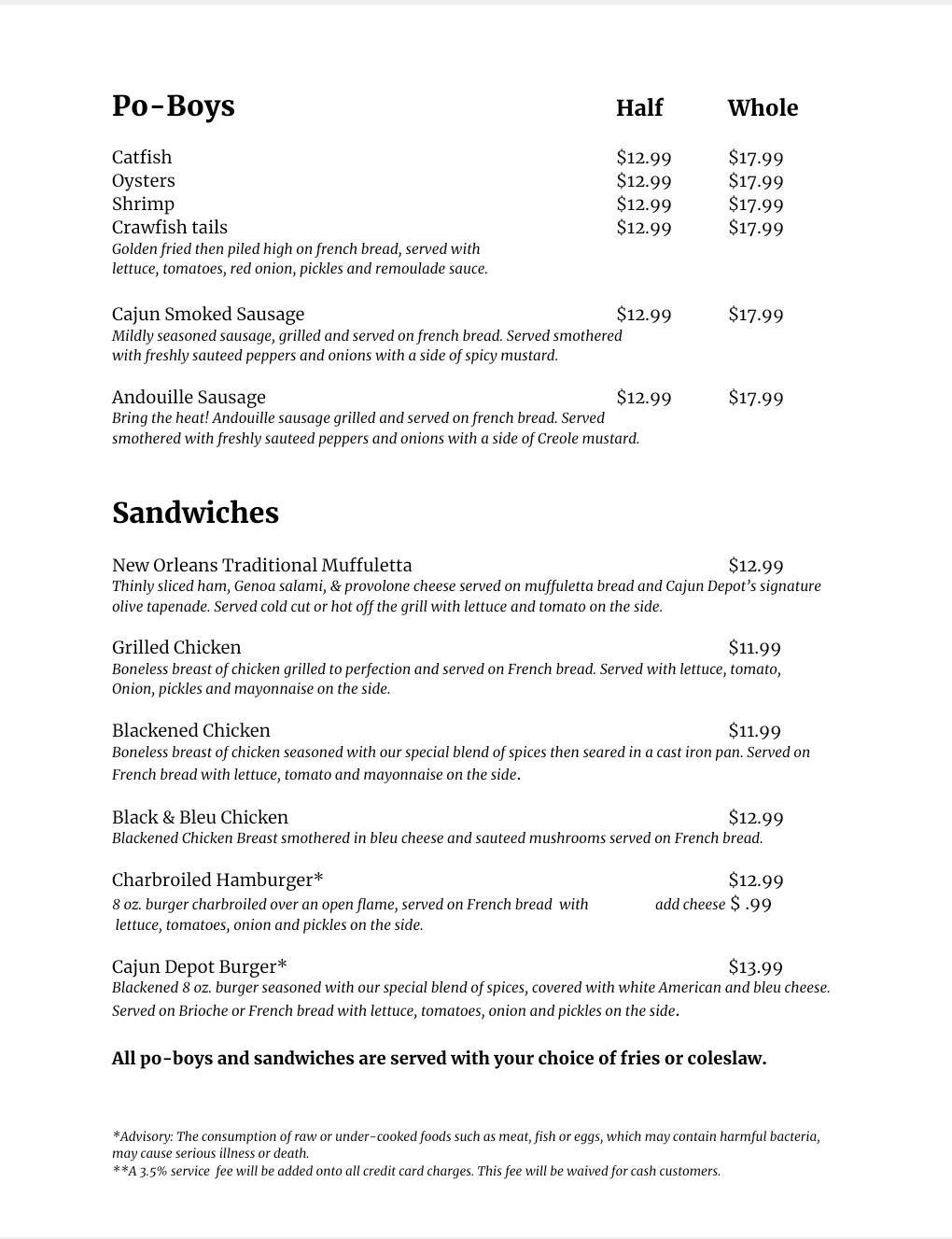 Menu at Cajun Depot Grill restaurant, Ellijay