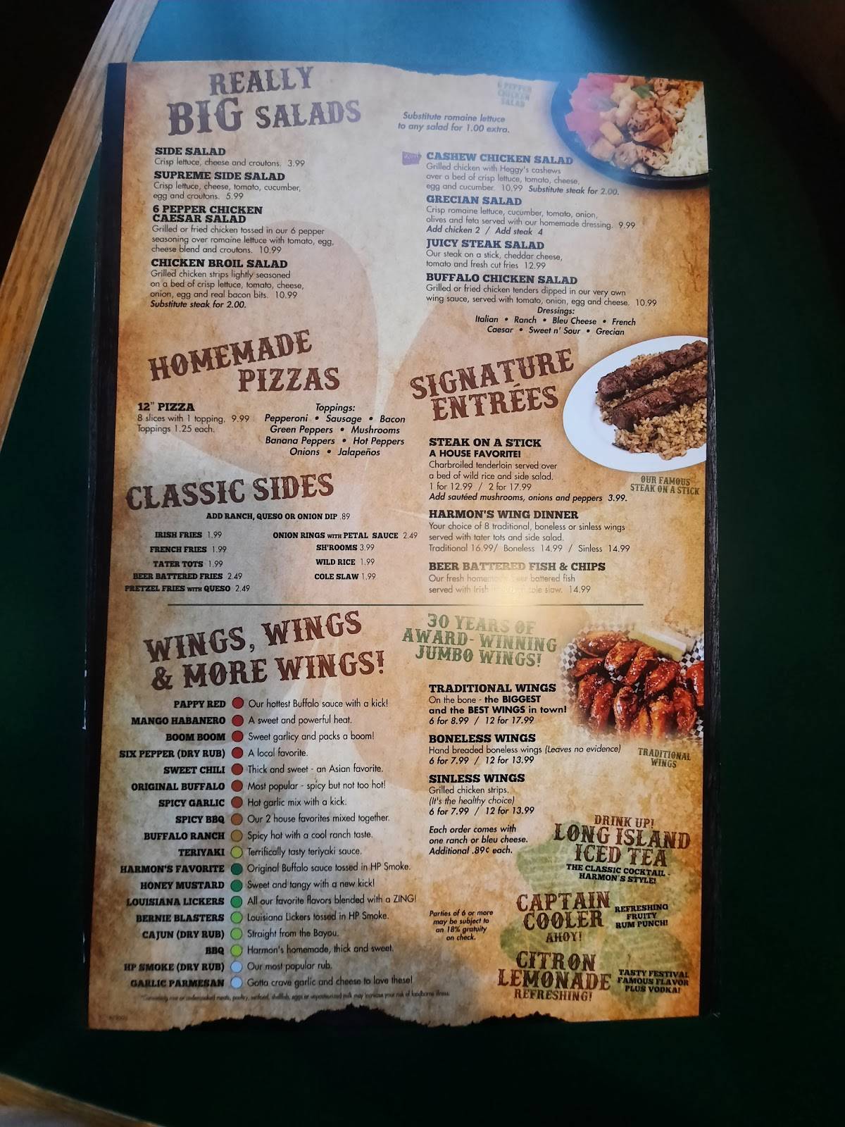 Menu at Harmons Pub, Canton