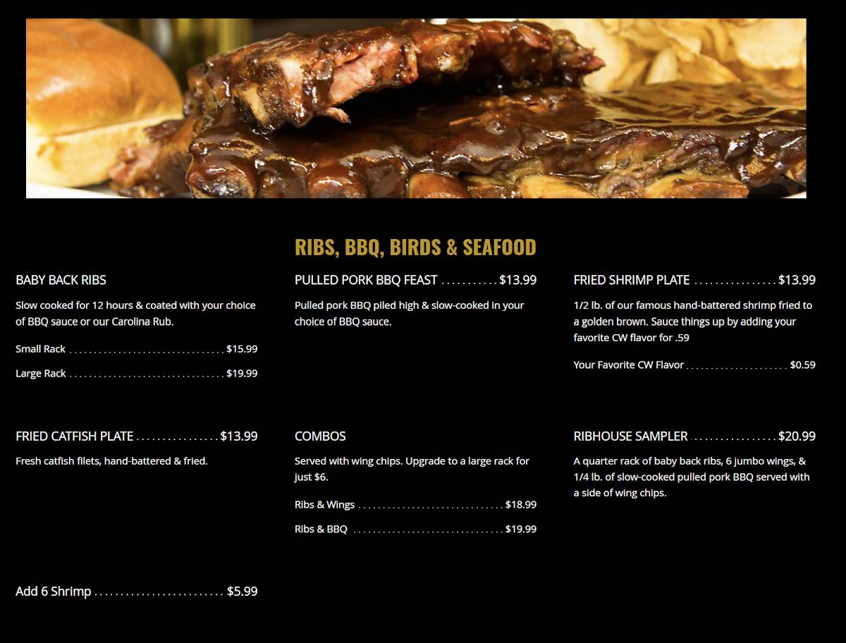 Menu at Carolina Wings & Rib House restaurant, Lexington, S Lake Dr