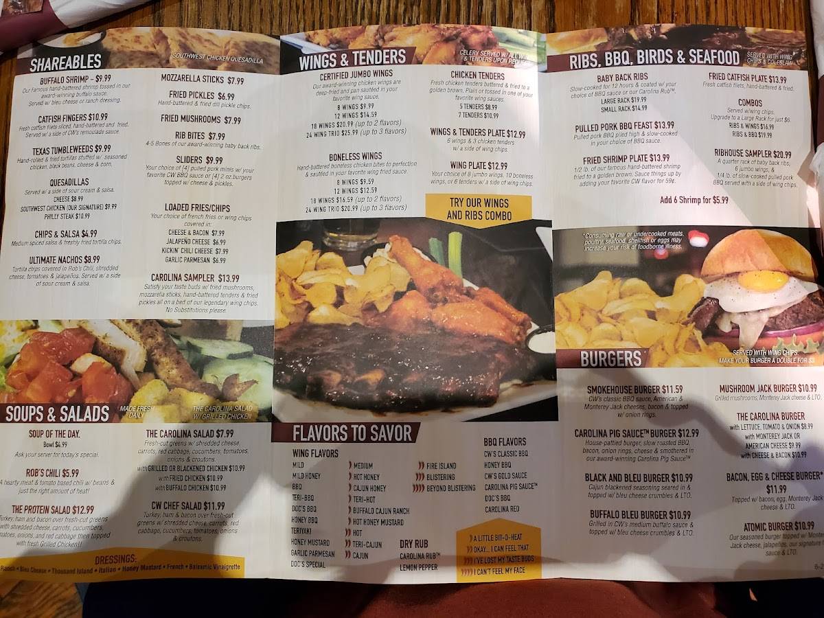 Menu at Carolina Wings & Rib House restaurant, Lexington, S Lake Dr