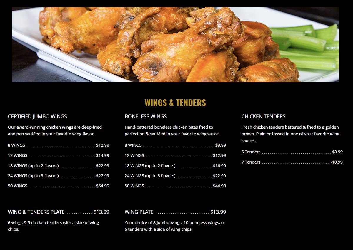 Menu at Carolina Wings & Rib House restaurant, Lexington, S Lake Dr