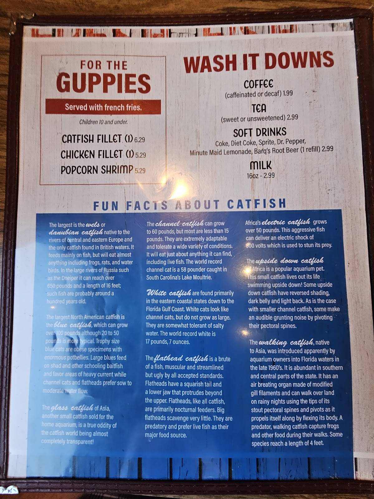Menu at Catfish House restaurant, Millbrook
