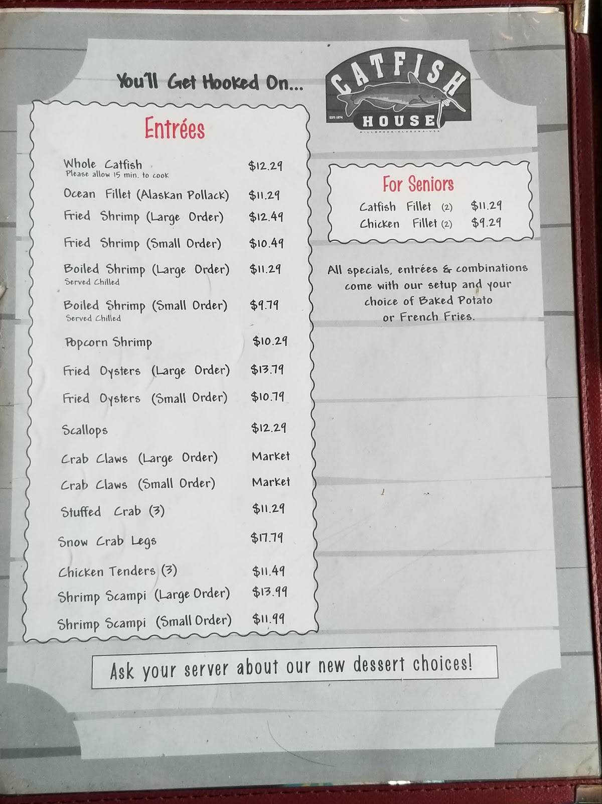 Menu at Catfish House restaurant, Millbrook