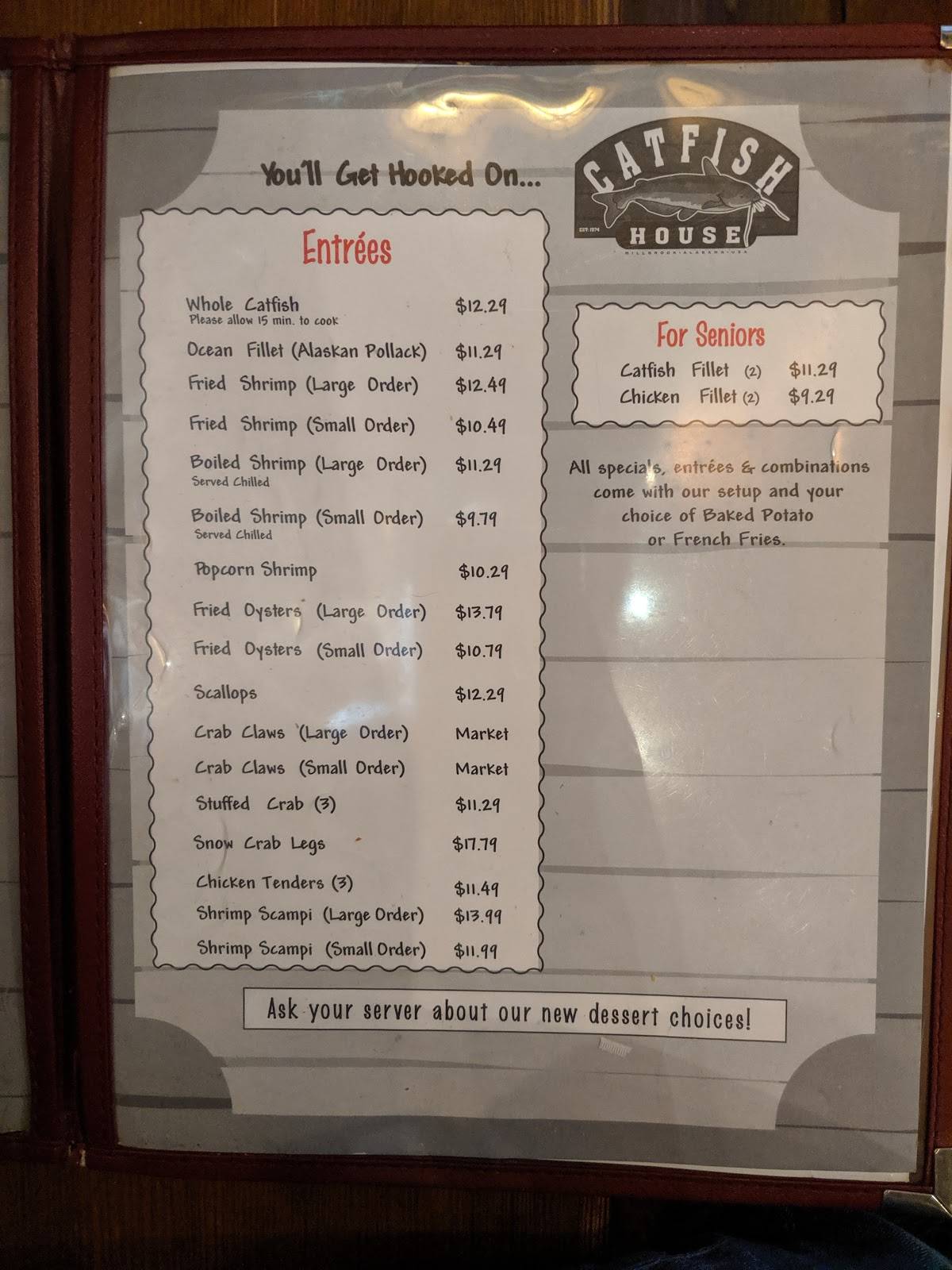 Menu at Catfish House restaurant, Millbrook