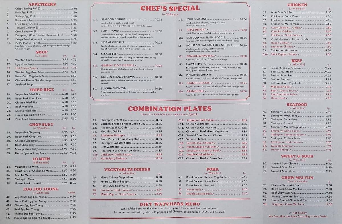 Menu at China Garden restaurant, Knox
