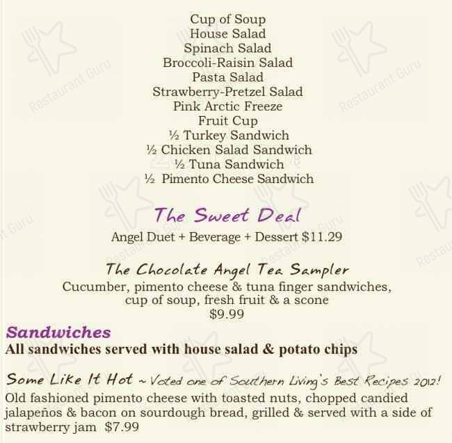 Menu at Chocolate Angel Cafe & Tea Room, Richardson