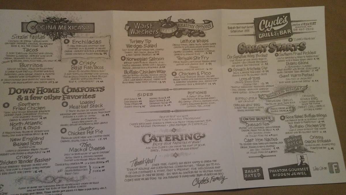 Menu at Clyde’s Grill and Bar, Walpole, 642 Providence Hwy